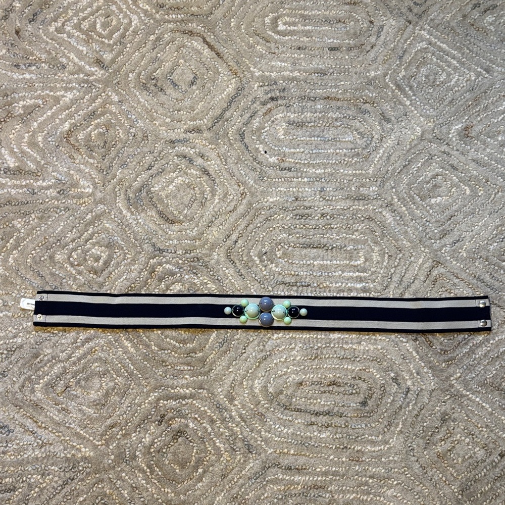 LOFT Navy and White Striped Elastic Statement Belt with Pastel Bead Accent - Picture 3 of 6